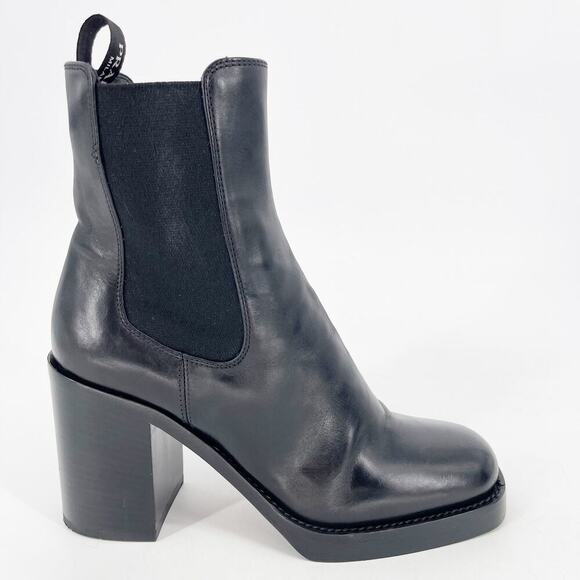 Prada Black Leather Square Toe Block Heel Platform Chelsea Ankle Boot IT 37.5 - Picture 2 of 13